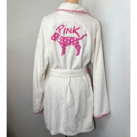 Victorias Secret PINK Womens Robe Medium Terry Cloth Bath Love Pink Dog Y2K Vtg - Picture 10 of 10